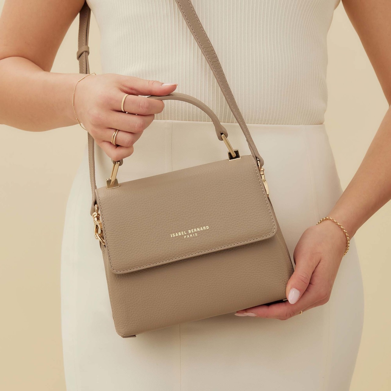 Isabel Bernard Femme Forte Heline taupe calfskin leather handbag