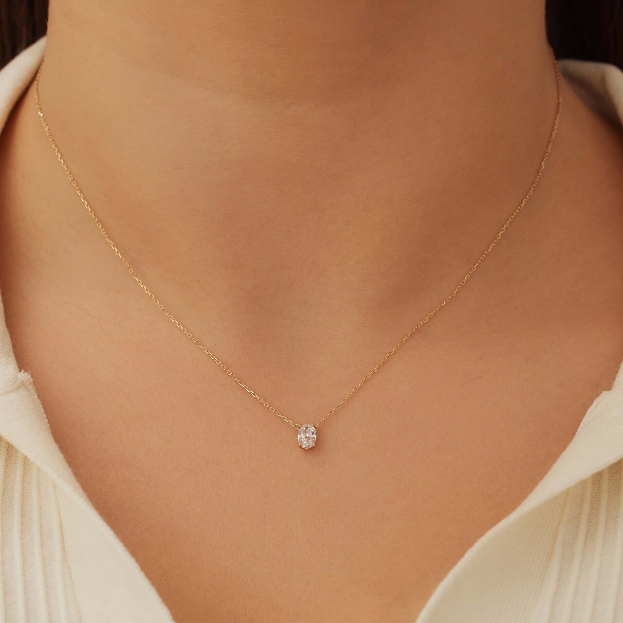 Isabel Bernard Baguette Genevieve 14 karat gold necklace with white zirconia stone