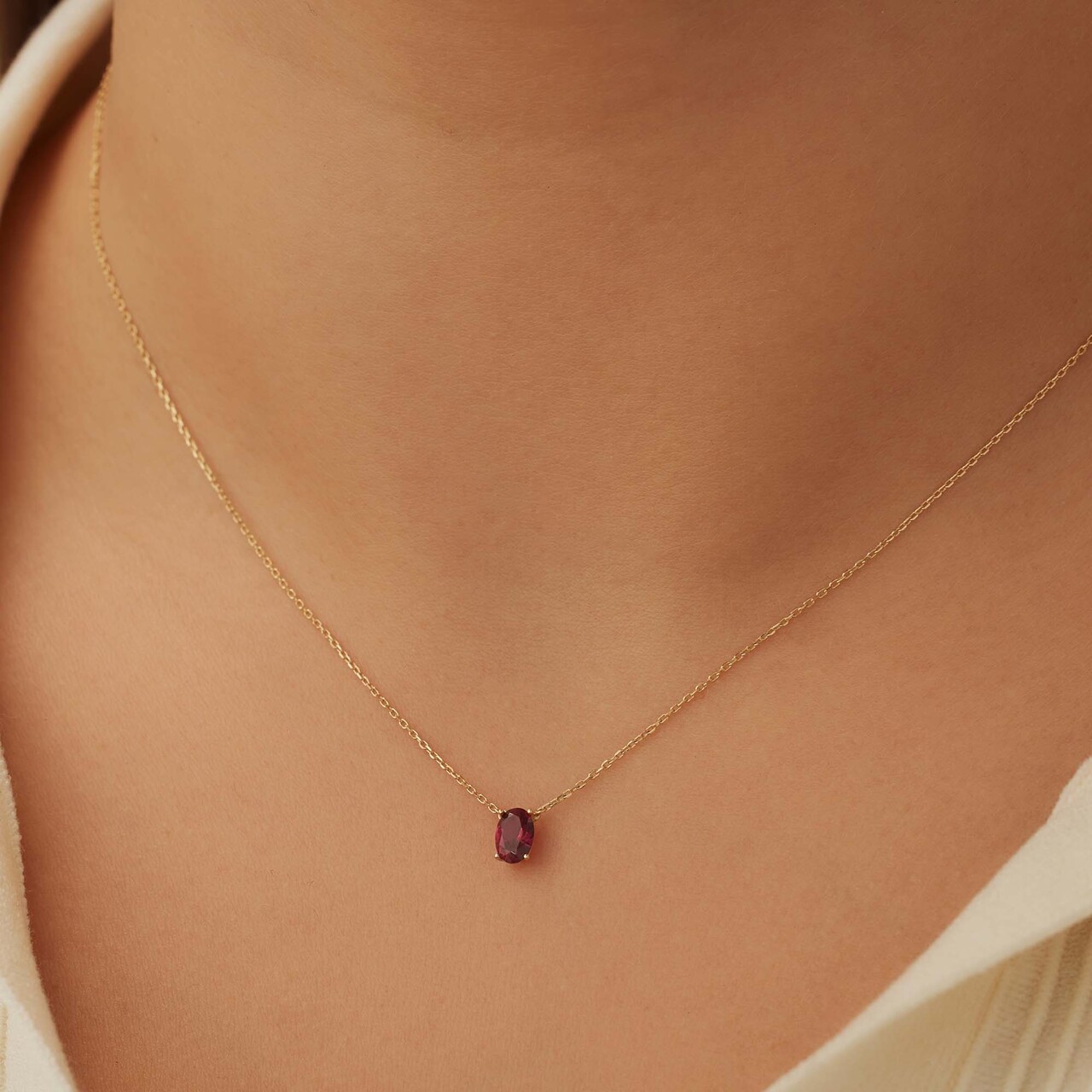 Isabel Bernard Baguette Roux 14 karat gold necklace with red zirconia stone