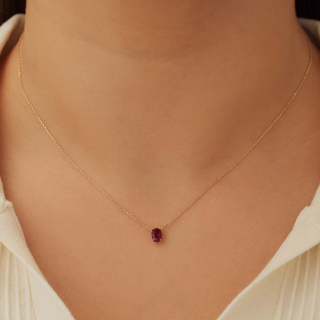 Isabel Bernard Baguette Roux 14 karat gold necklace with red zirconia stone