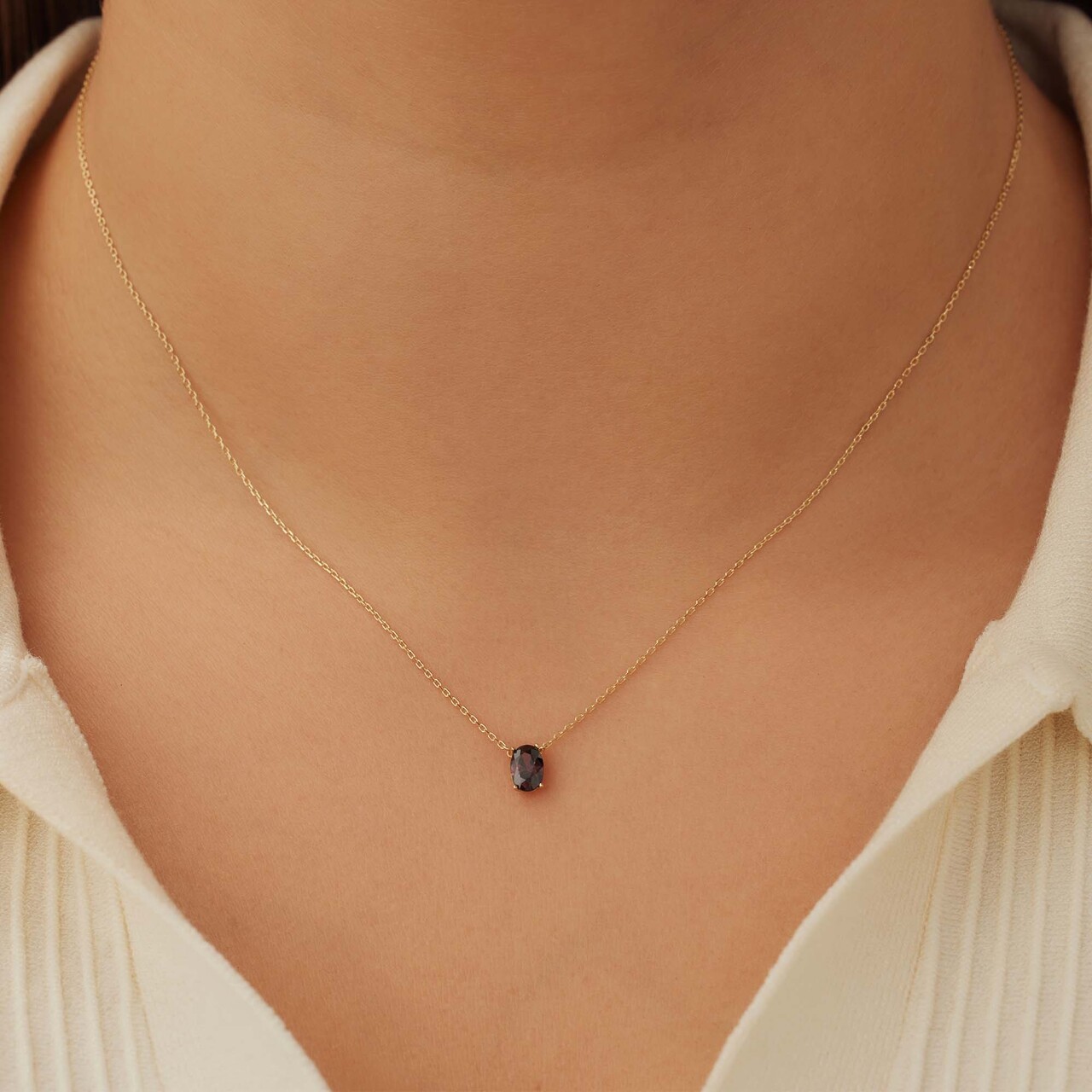 Isabel Bernard Baguette Brune 14 karat gold necklace with brown zirconia stone