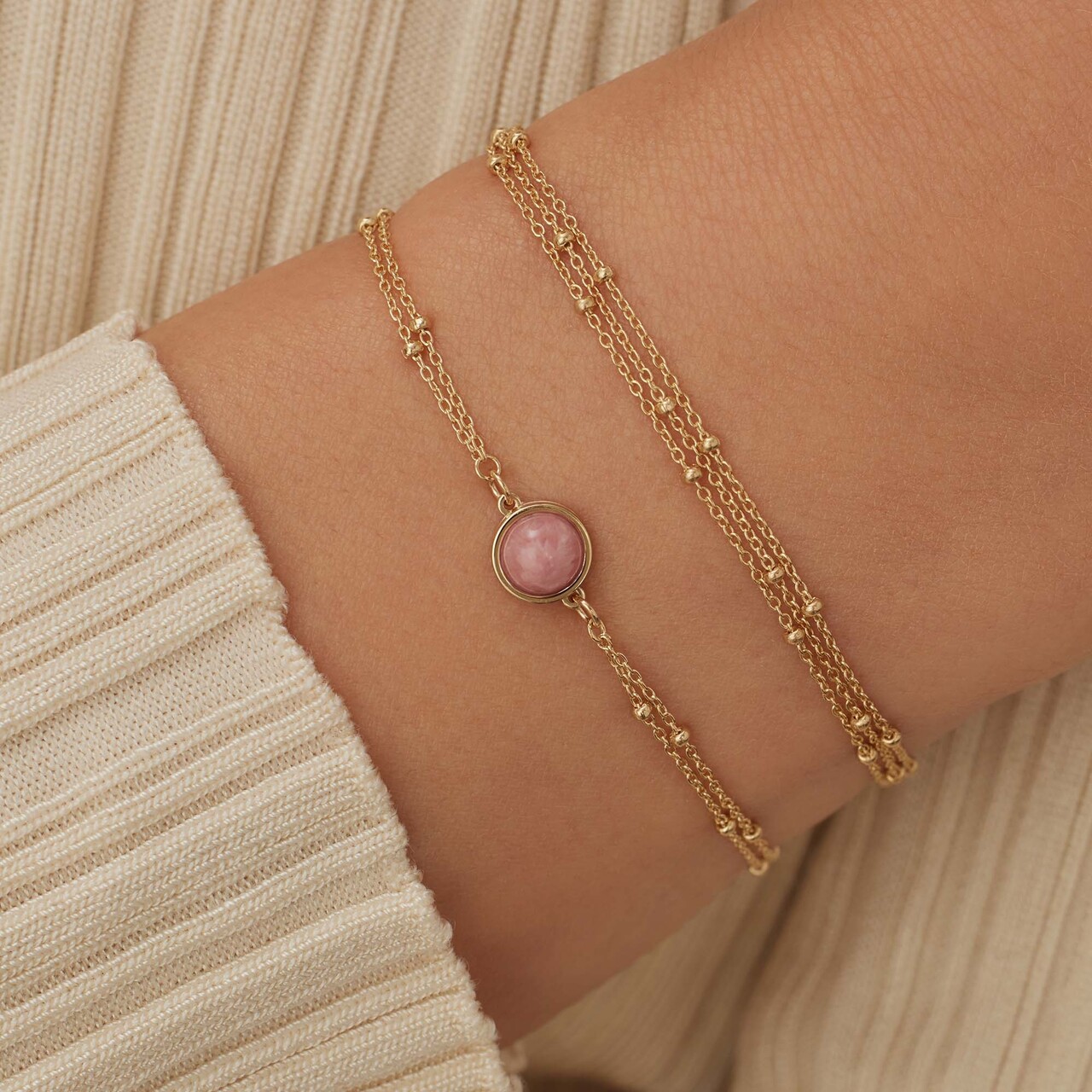 Isabel Bernard Belleville Adora 14 karat gold bracelet with rose quartz gemstone