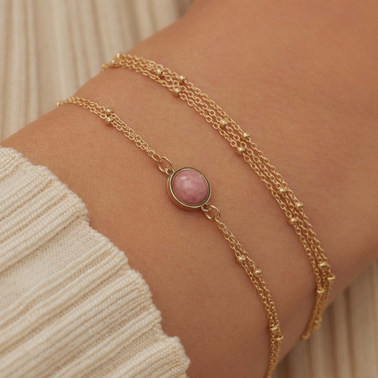 Isabel Bernard Belleville Adora 14 karat gold bracelet with rose quartz gemstone
