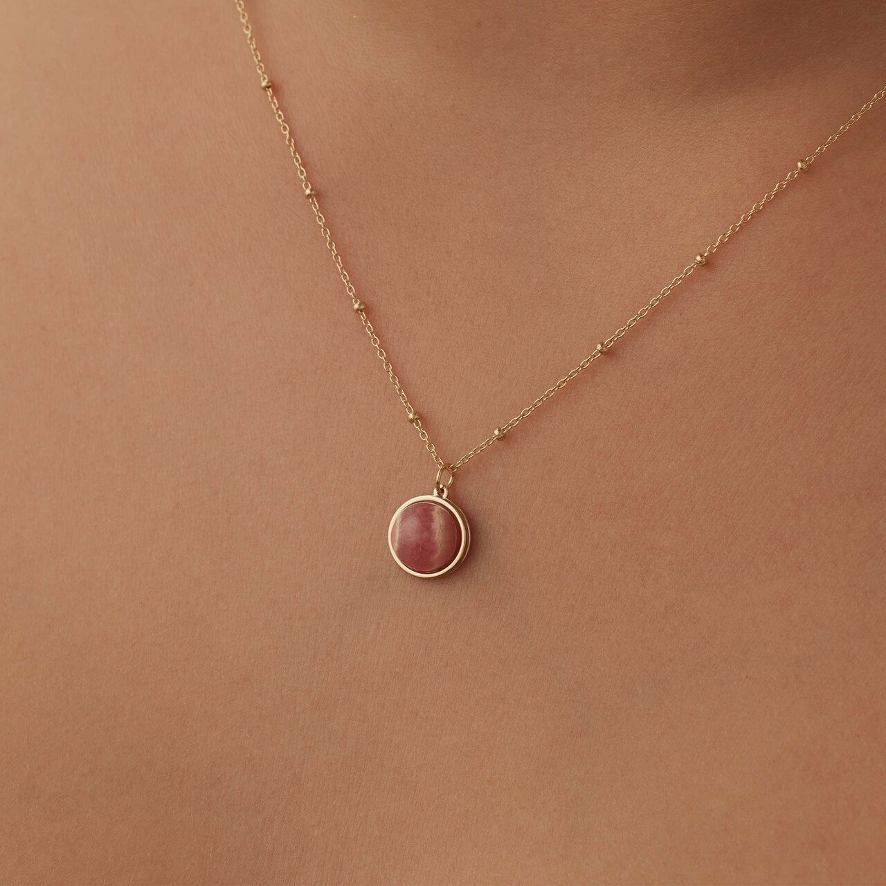 Isabel Bernard Belleville Adora 14 karat gold necklace with rose quartz gemstone