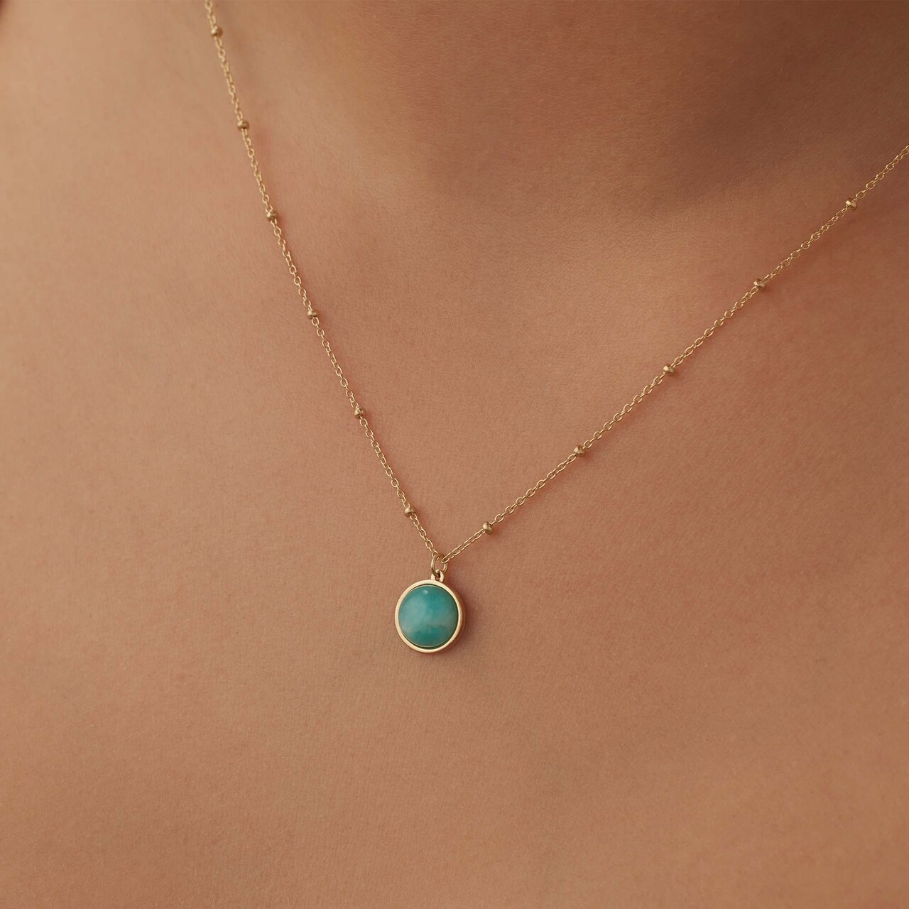 Isabel Bernard Belleville Emmalyn 14 karat gold necklace with amazonite gemstone