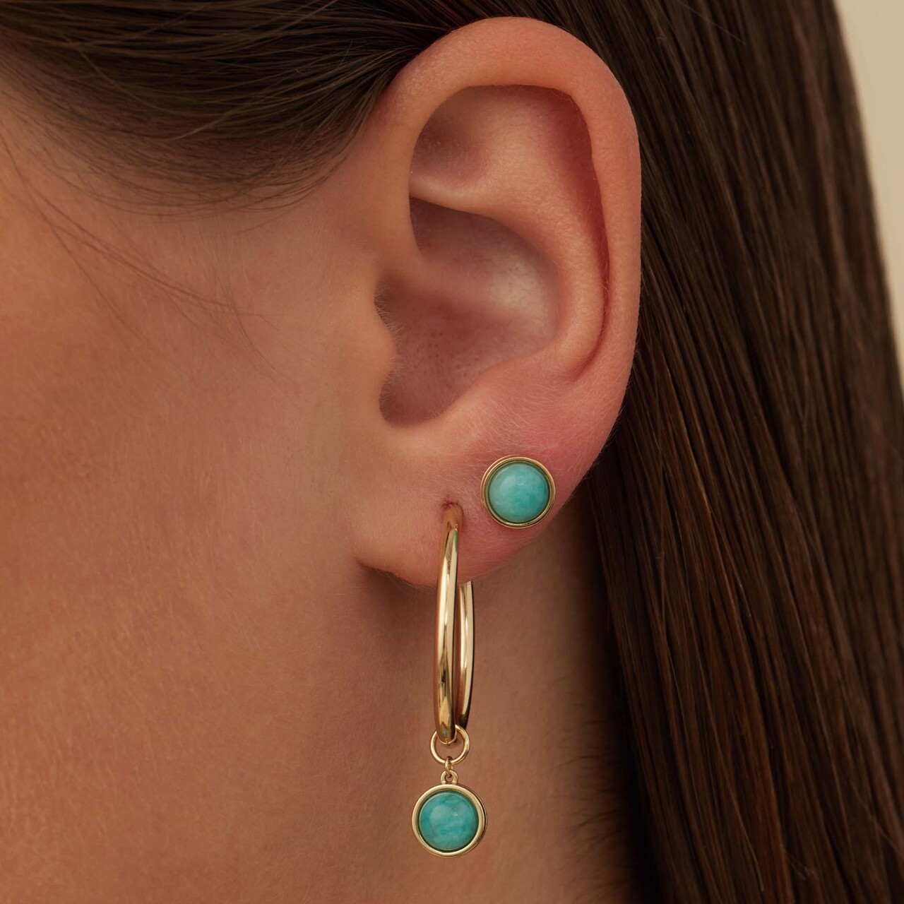 Isabel Bernard Belleville Emmalyn 14 karat gold hoop earrings with amazonite gemstone