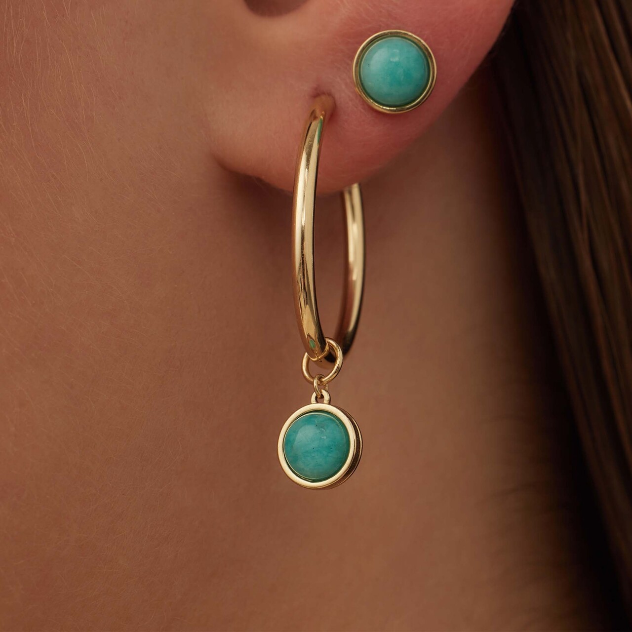 Isabel Bernard Belleville Emmalyn 14 karat gold hoop earrings with amazonite gemstone