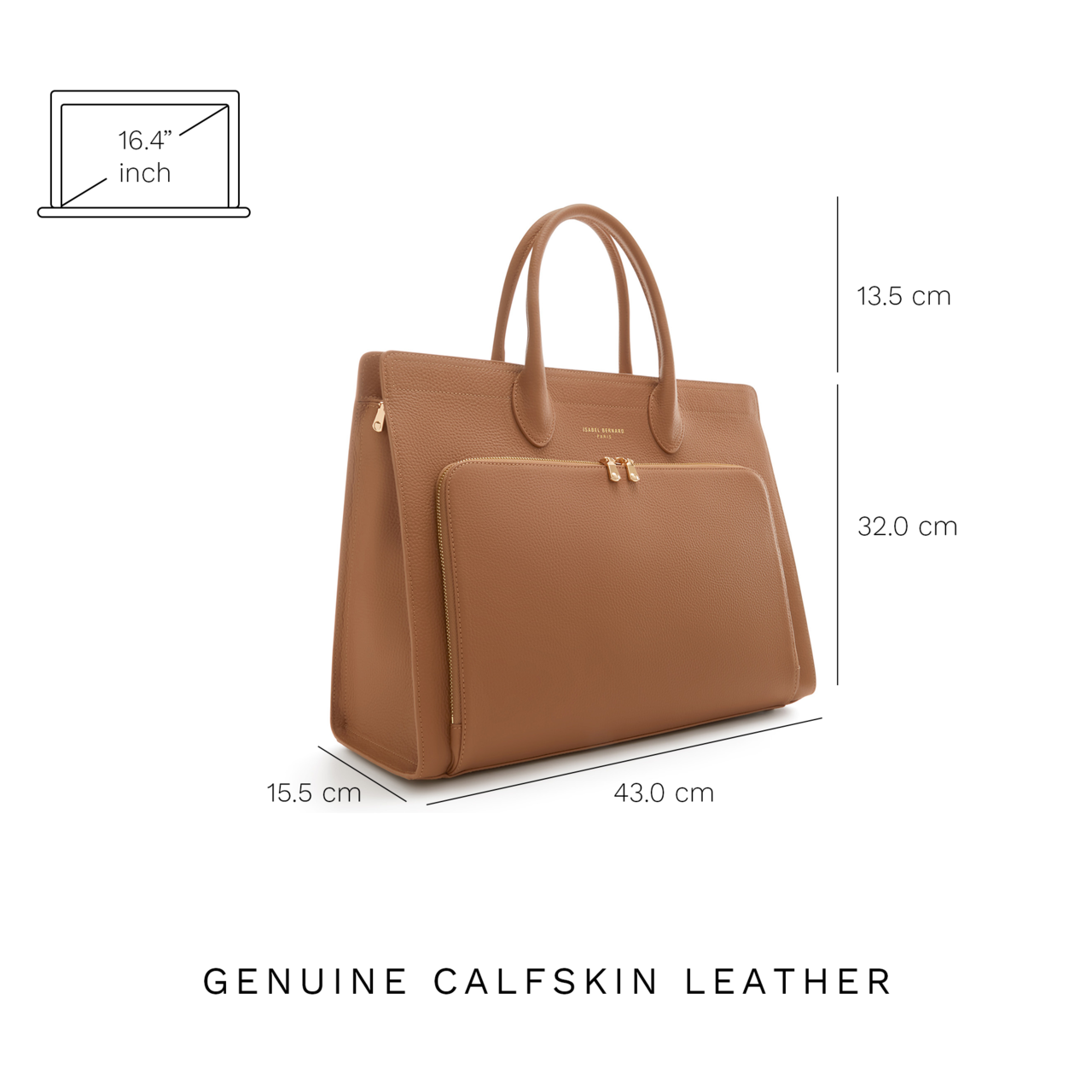 Isabel Bernard Honoré Nadine camel calfskin leather handbag with laptop compartment