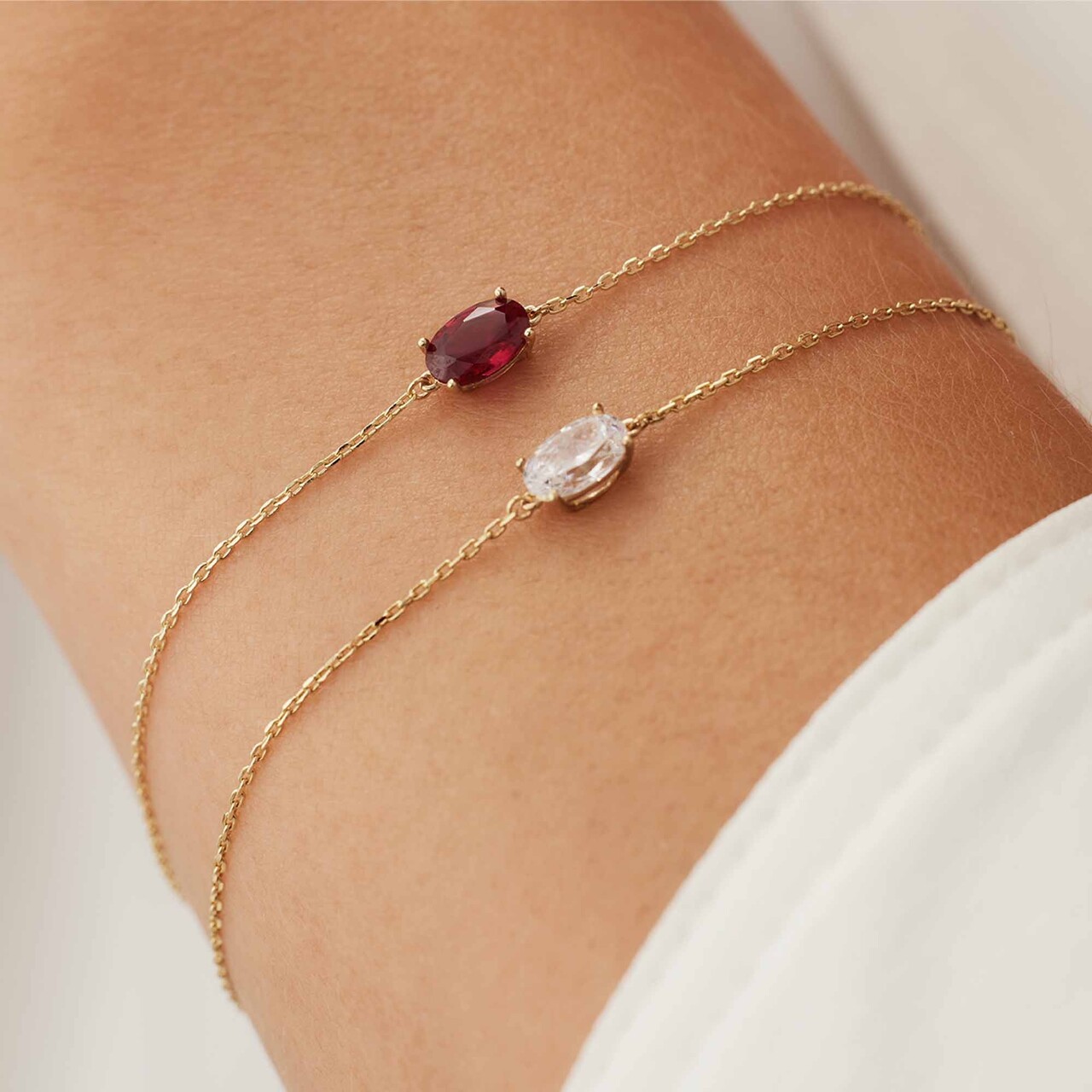 Isabel Bernard Baguette Roux 14 karat gold bracelet with red zirconia stone