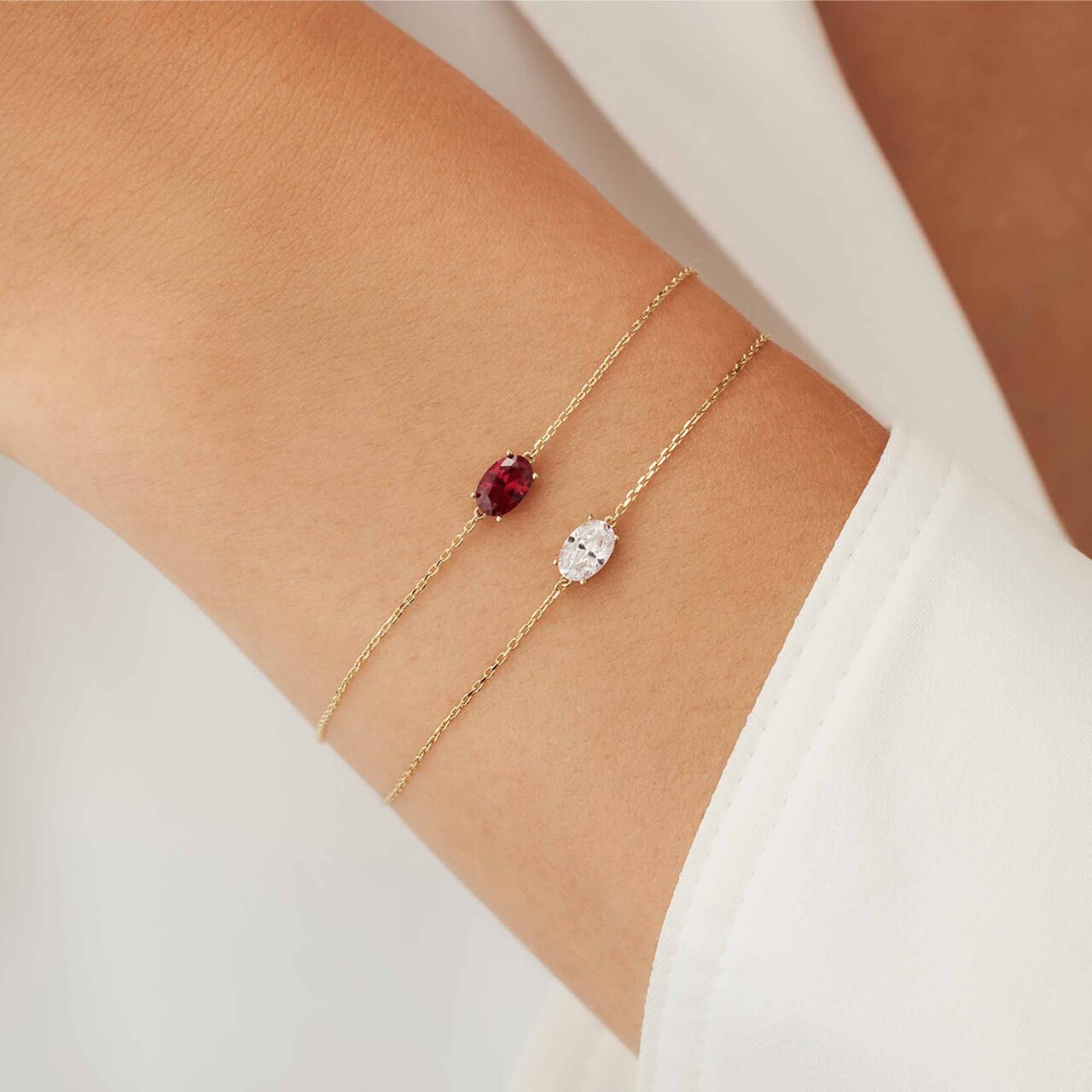 Isabel Bernard Baguette Roux 14 karat gold bracelet with red zirconia stone