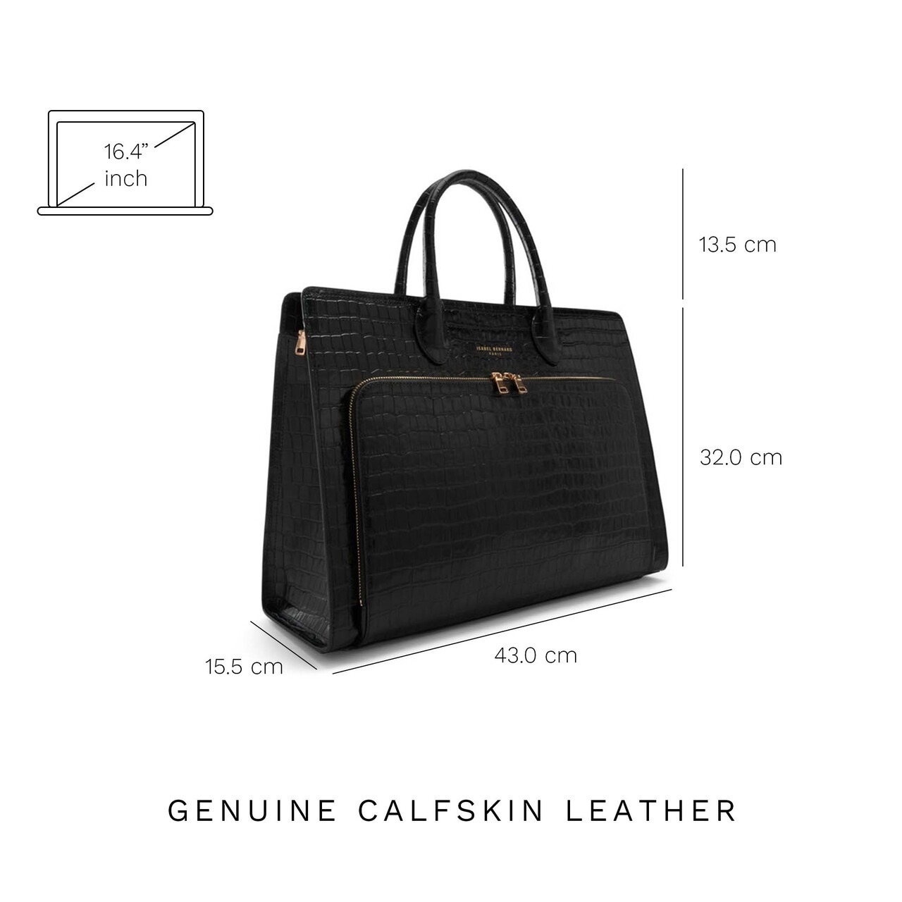 Isabel Bernard Honoré Nadine croco black calfskin leather handbag with laptop compartment