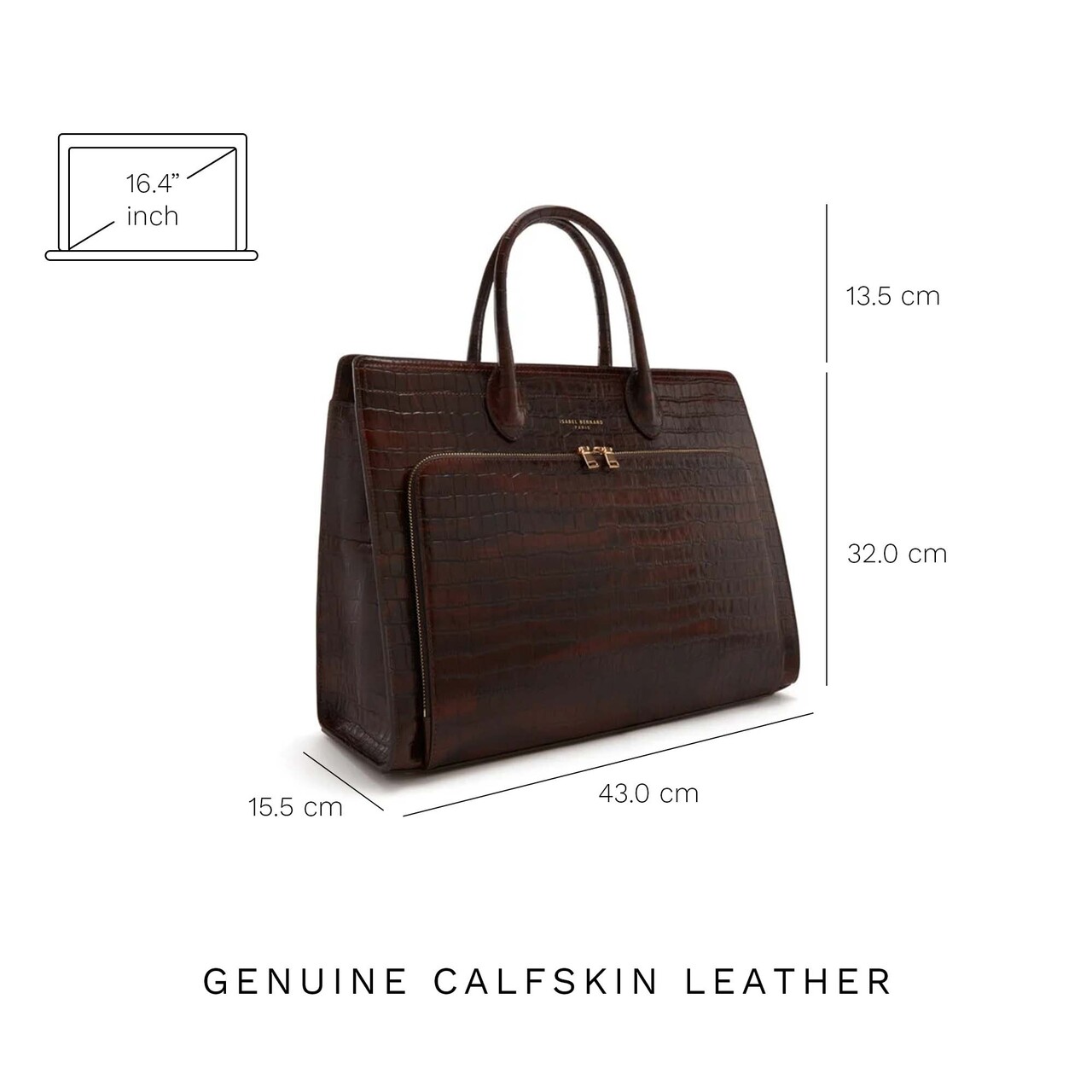 Isabel Bernard Honoré Nadine croco brown calfskin leather handbag with laptop compartment