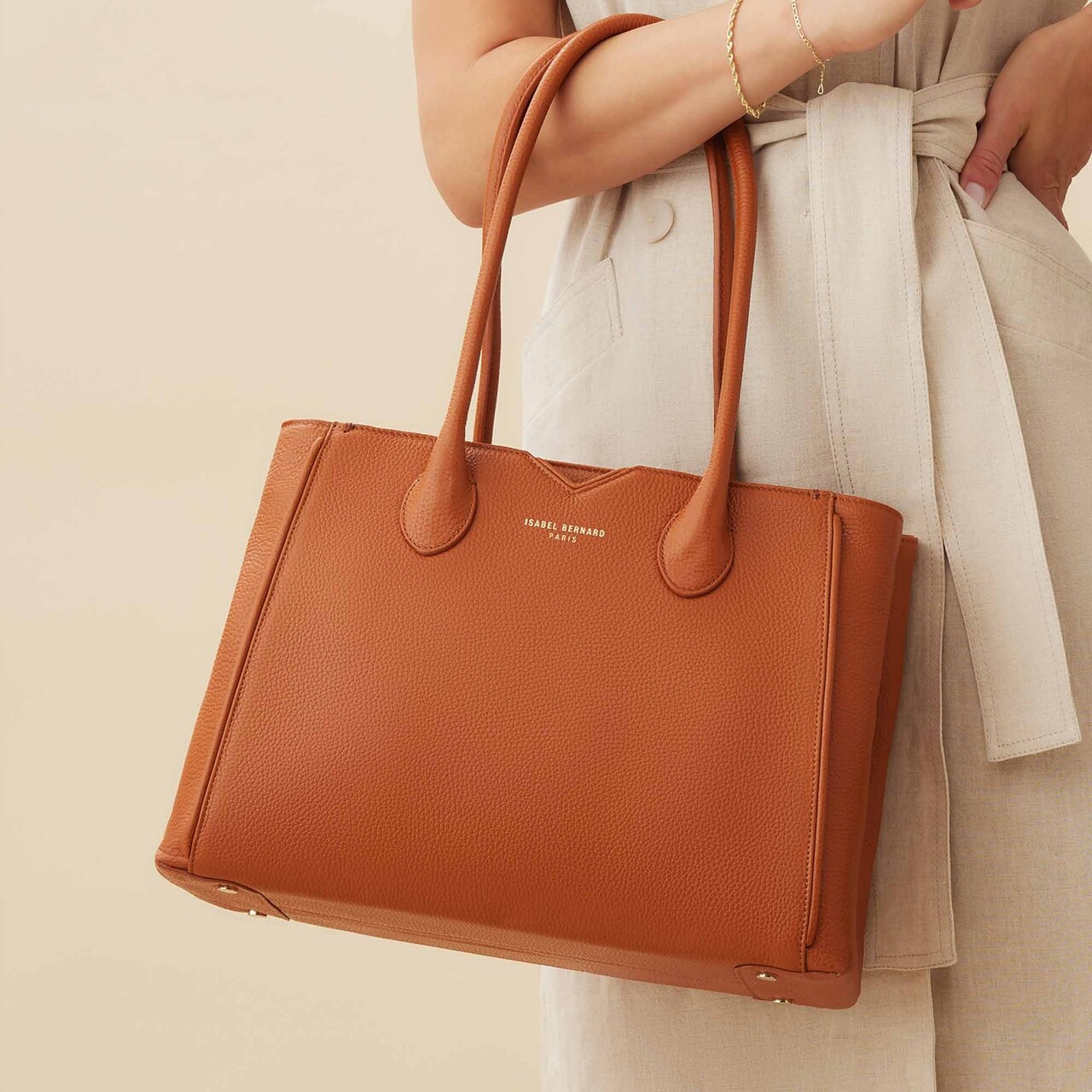 Cognac leather handbag sale