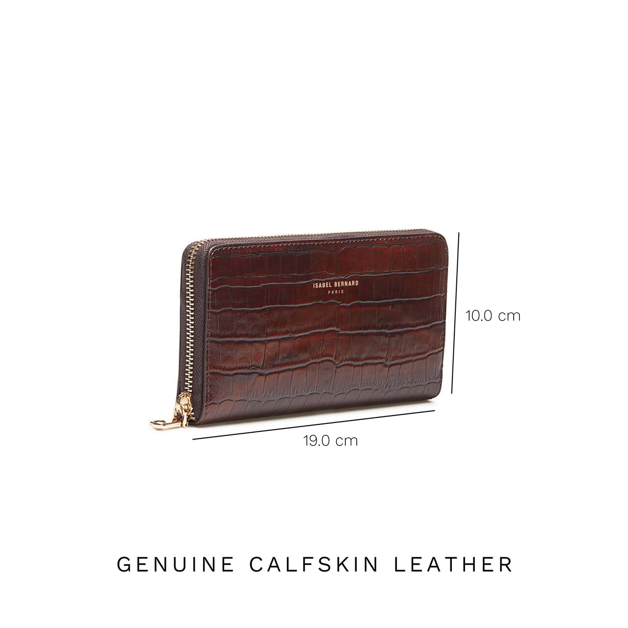 Isabel Bernard Honoré Léa croco brown calfskin leather zipper wallet