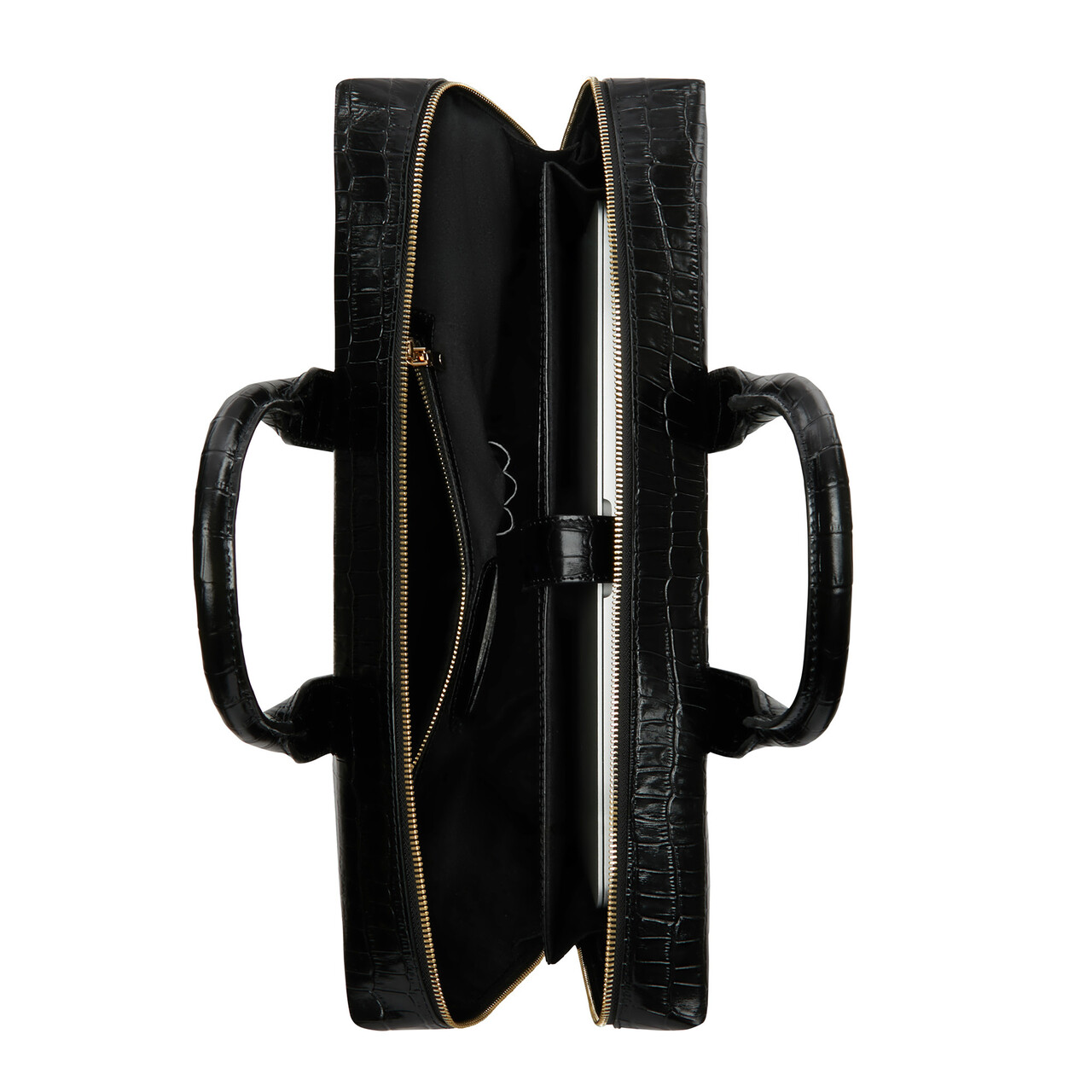 Isabel Bernard Honoré Anique croco black calfskin leather handbag with 16.4 inch laptop compartment