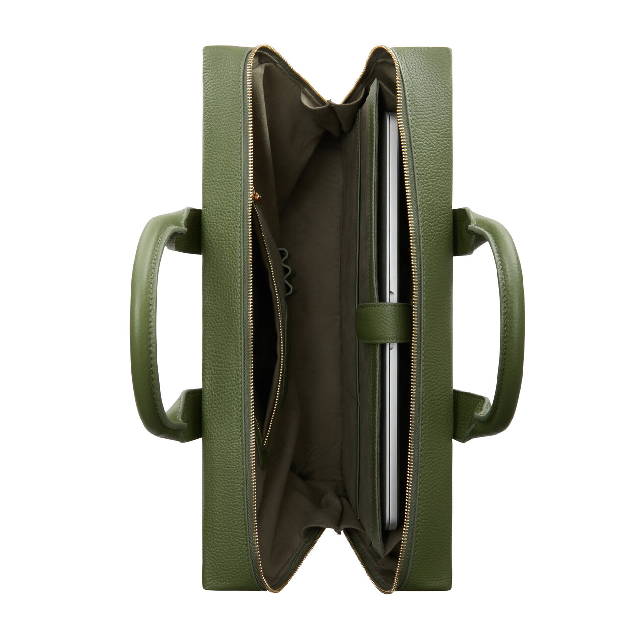 Isabel Bernard Honoré Anique green calfskin leather handbag with 16.4 inch laptop compartment