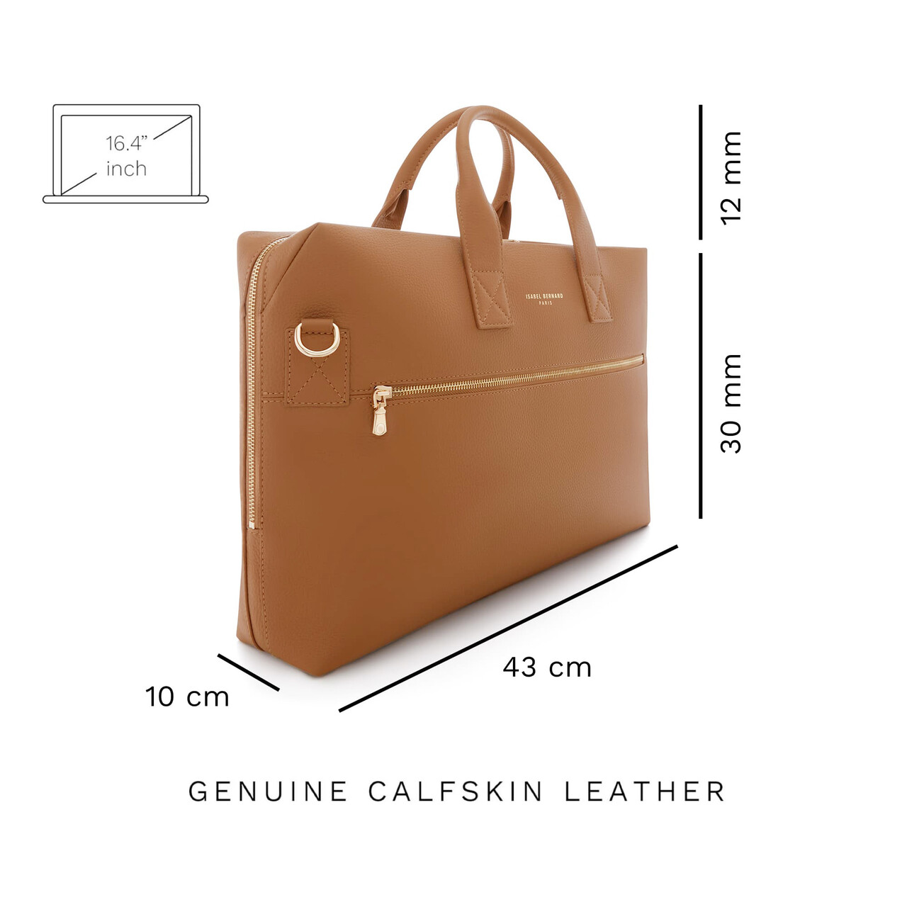 Isabel Bernard Honoré Anique camel calfskin leather handbag with 16.4 inch laptop compartment