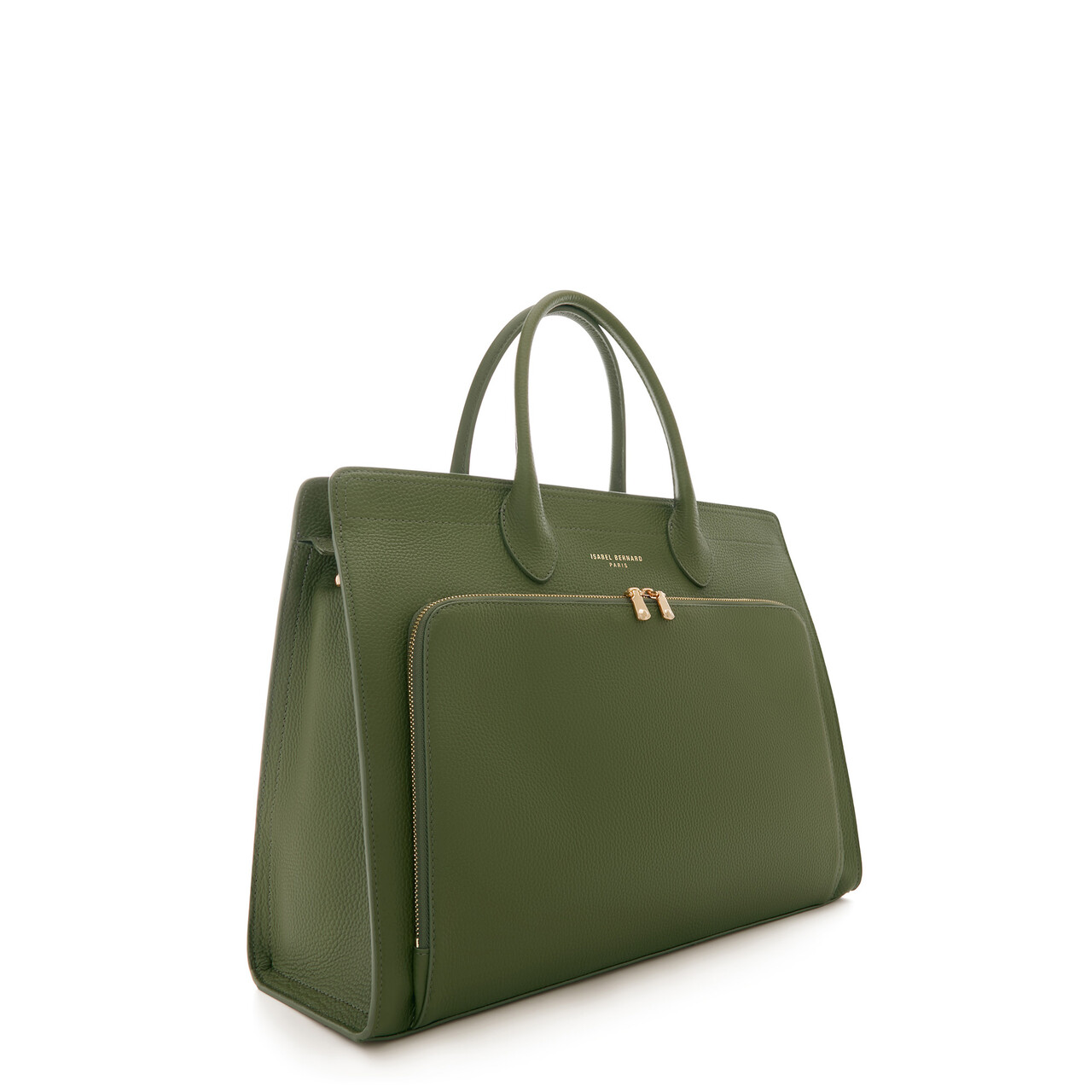 Isabel Bernard Honoré Nadine green calfskin leather handbag with 16.4 inch laptop compartment