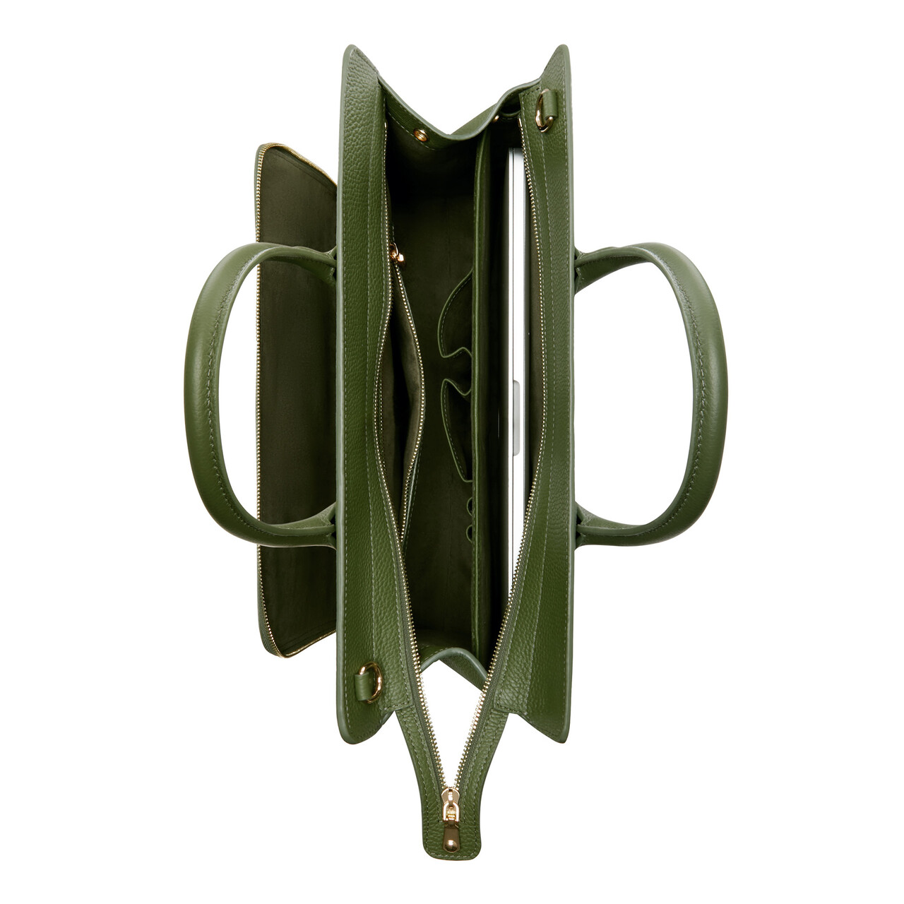 Isabel Bernard Honoré Nadine green calfskin leather handbag with 16.4 inch laptop compartment