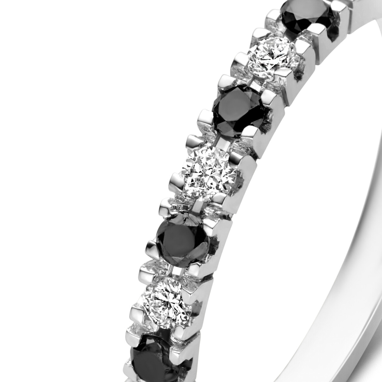 Isabel Bernard De la Paix Feline 14 karat white gold ring with black and white diamonds 0.27 carat
