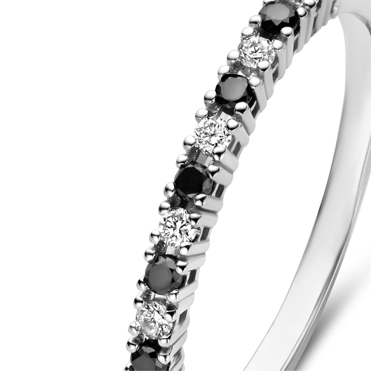 Isabel Bernard De la Paix Feline 14 karat white gold ring with black and white diamonds 0.20 carat