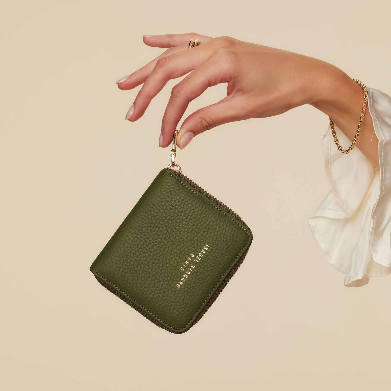 Isabel Bernard Honoré Jules green calfskin leather zipper wallet