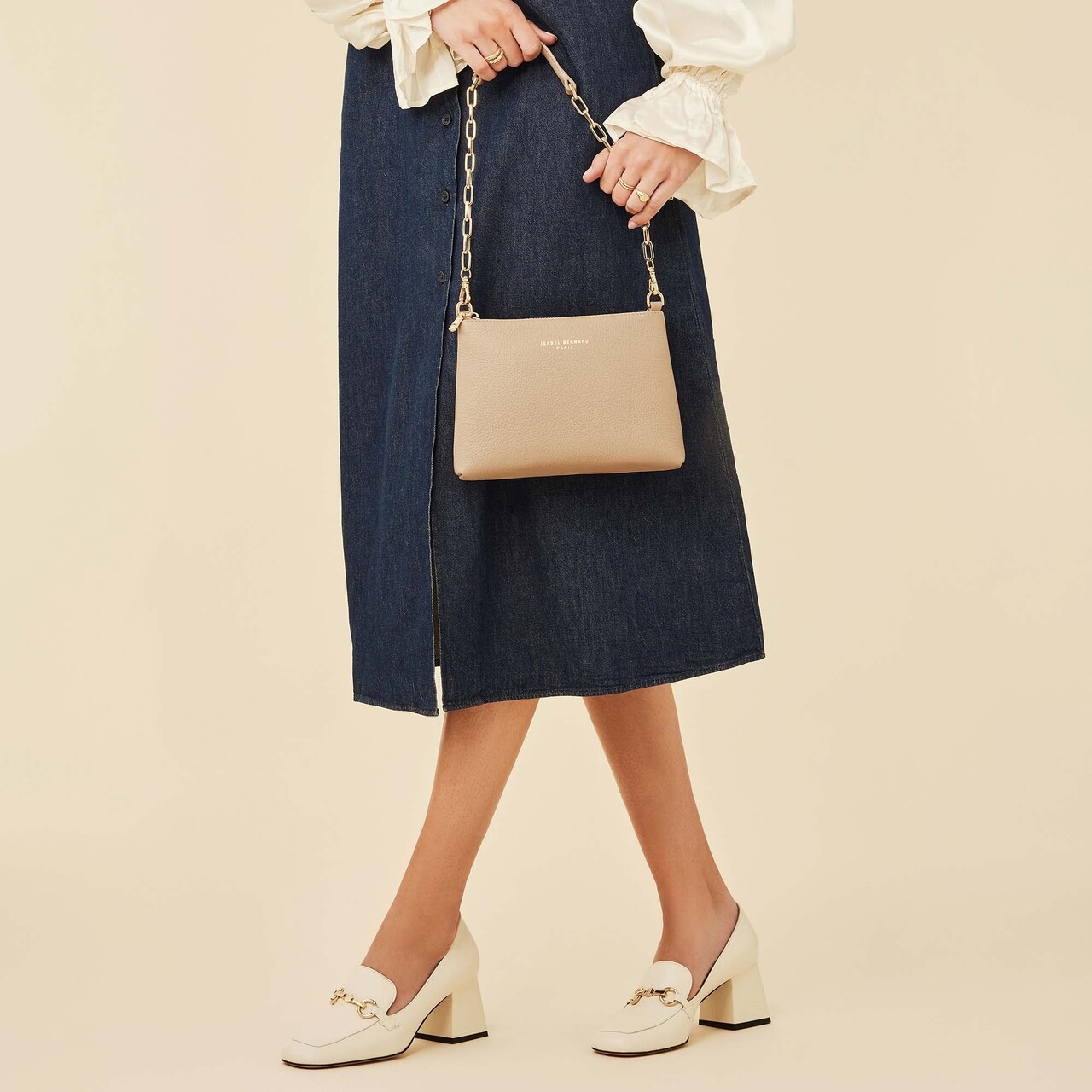 Isabel Bernard Honoré Misra taupe calfskin leather shoulder bag