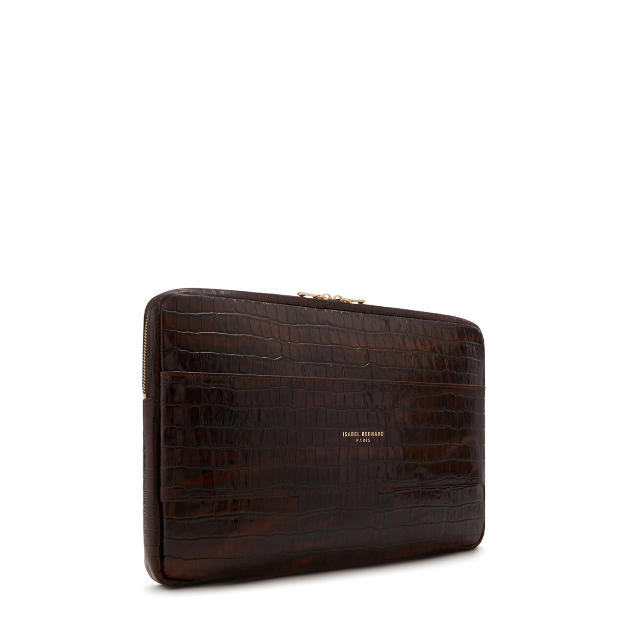 Isabel Bernard Honoré Caress croco brown calfskin leather laptop sleeve