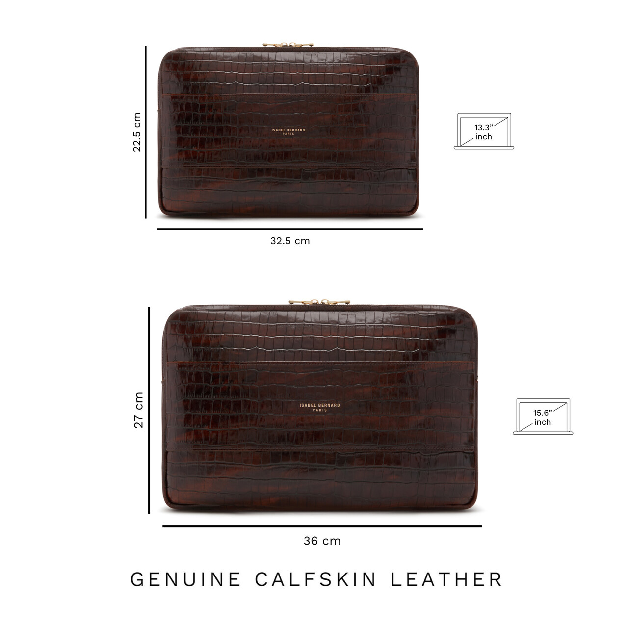 Isabel Bernard Honoré Caress croco brown calfskin leather laptop sleeve