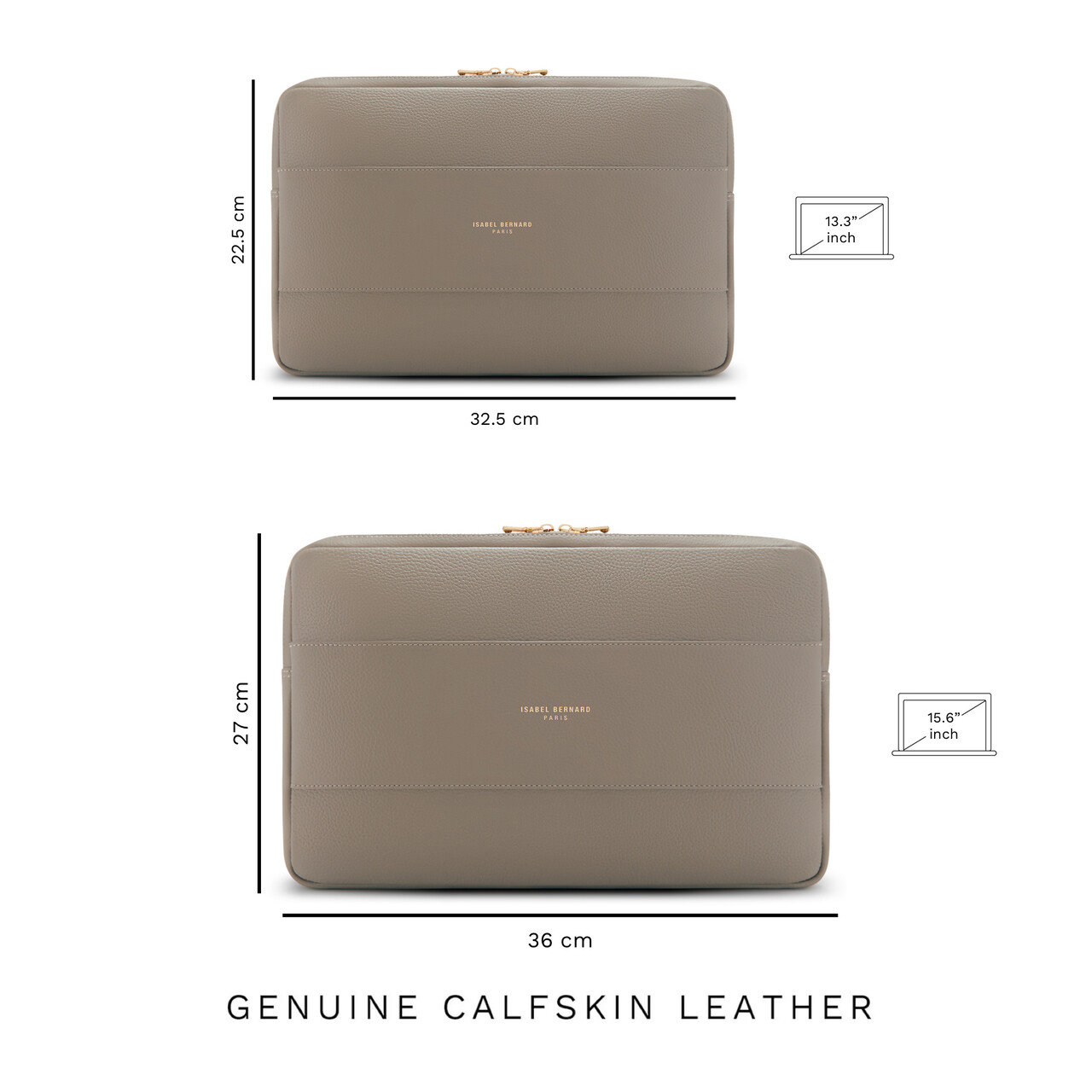 Isabel Bernard Honoré Caress taupe calfskin leather laptop sleeve