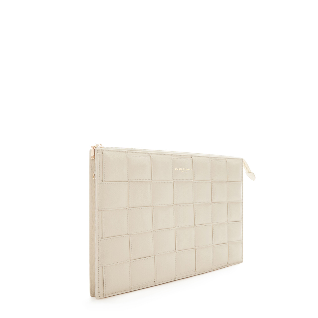 Isabel Bernard Honoré Cosette cream braided calfskin leather laptop sleeve with shoulder strap