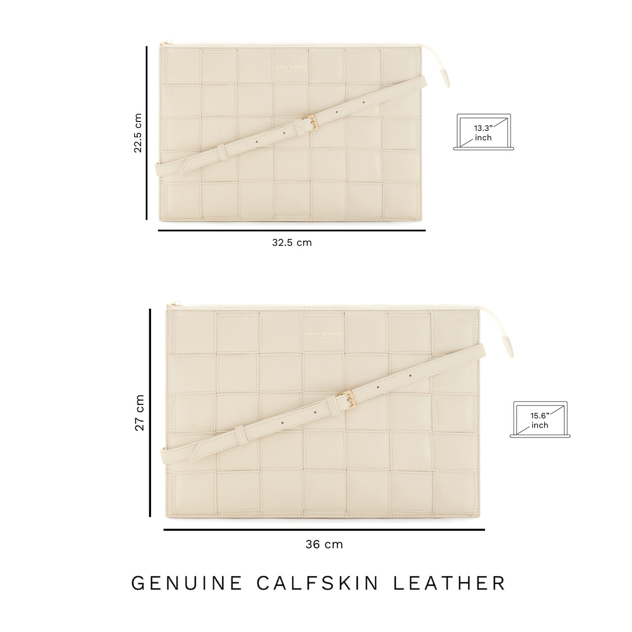 Isabel Bernard Honoré Cosette cream braided calfskin leather laptop sleeve with shoulder strap