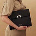 Isabel Bernard Honoré Clara black calfskin leather laptop sleeve with shoulder strap