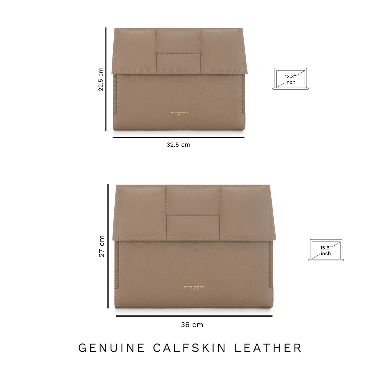 Isabel Bernard Honoré Caroline taupe braided calfskin leather laptop sleeve
