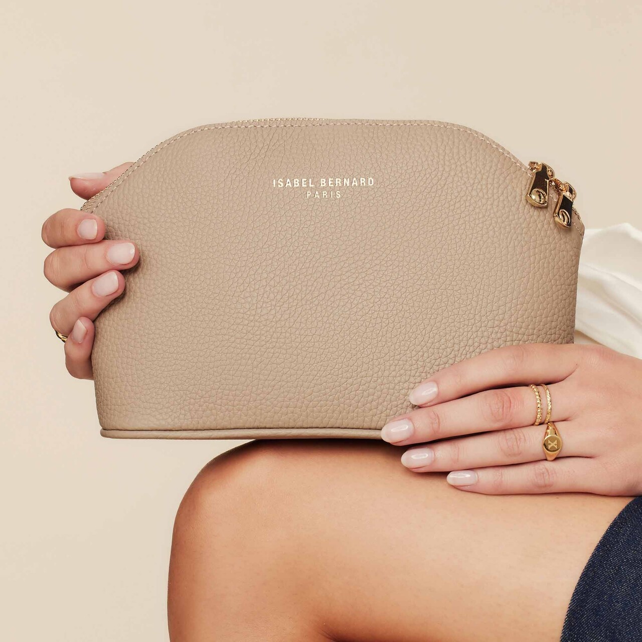 Isabel Bernard Honoré Brunelle taupe calfskin leather toiletry bag