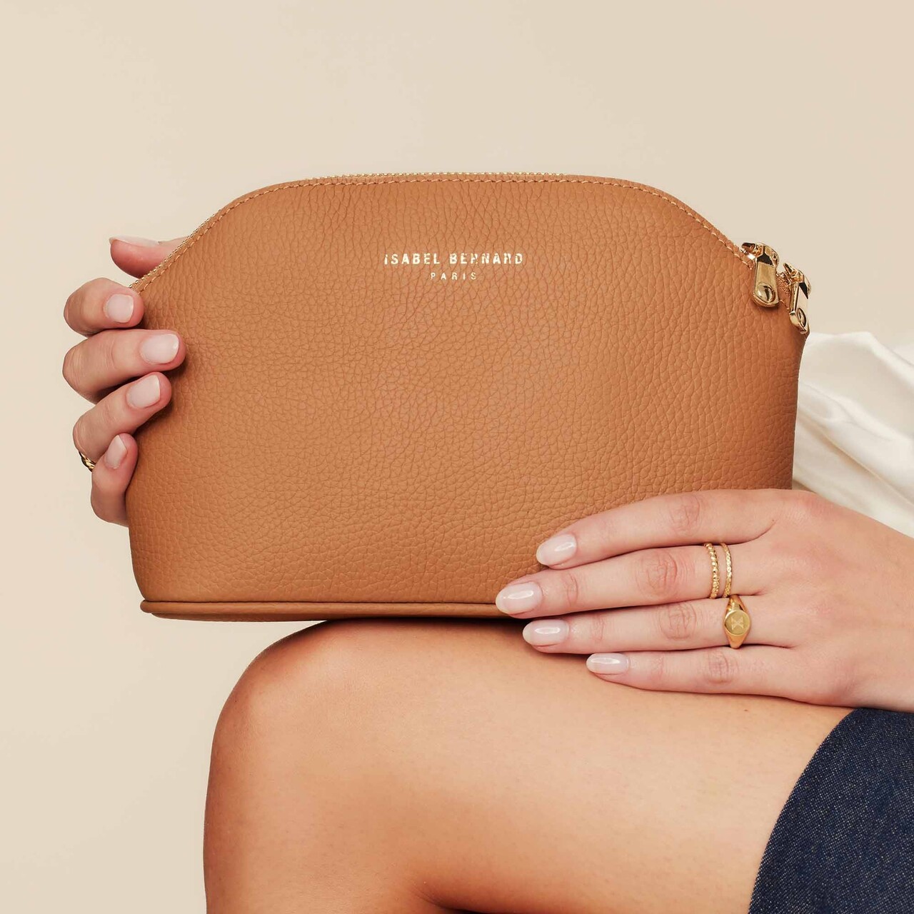 Isabel Bernard Honoré Brunelle camel calfskin leather toiletry bag