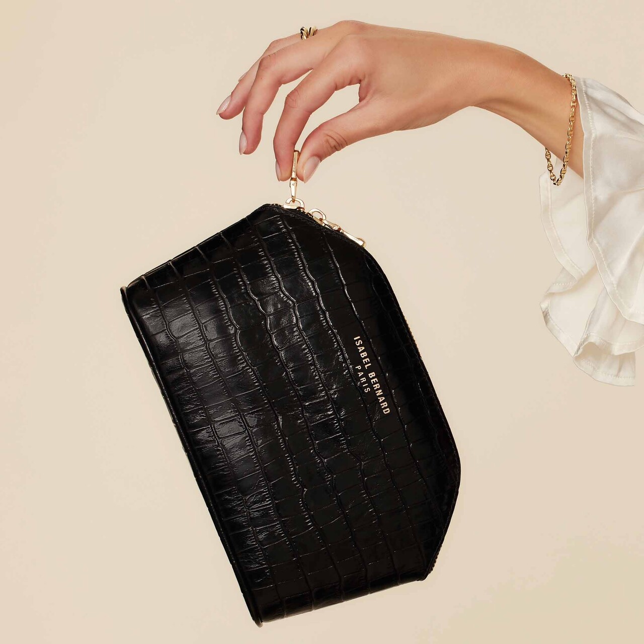 Isabel Bernard Honoré Brunelle croco black calfskin leather toiletry bag