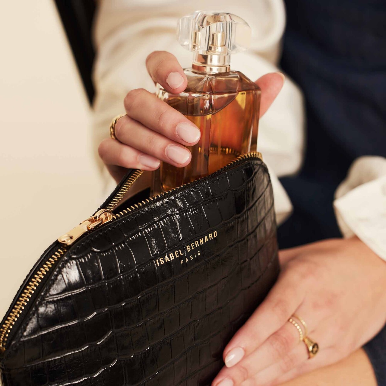 Isabel Bernard Honoré Brunelle croco black calfskin leather toiletry bag