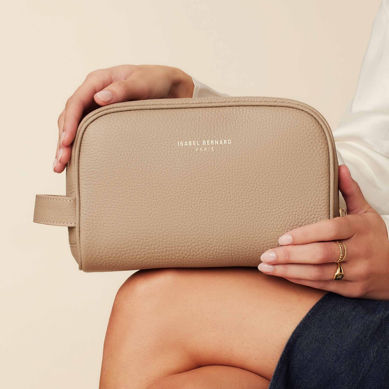 Isabel Bernard Honoré Blaize taupe calfskin leather toiletry bag