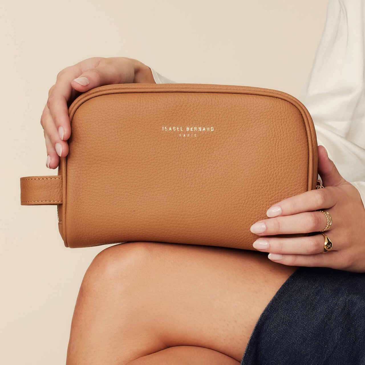 Isabel Bernard Honoré Blaize camel calfskin leather toiletry bag