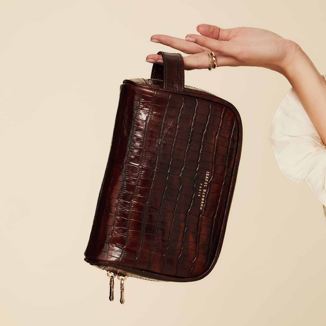 Isabel Bernard Honoré Blaize croco brown calfskin leather toiletry bag