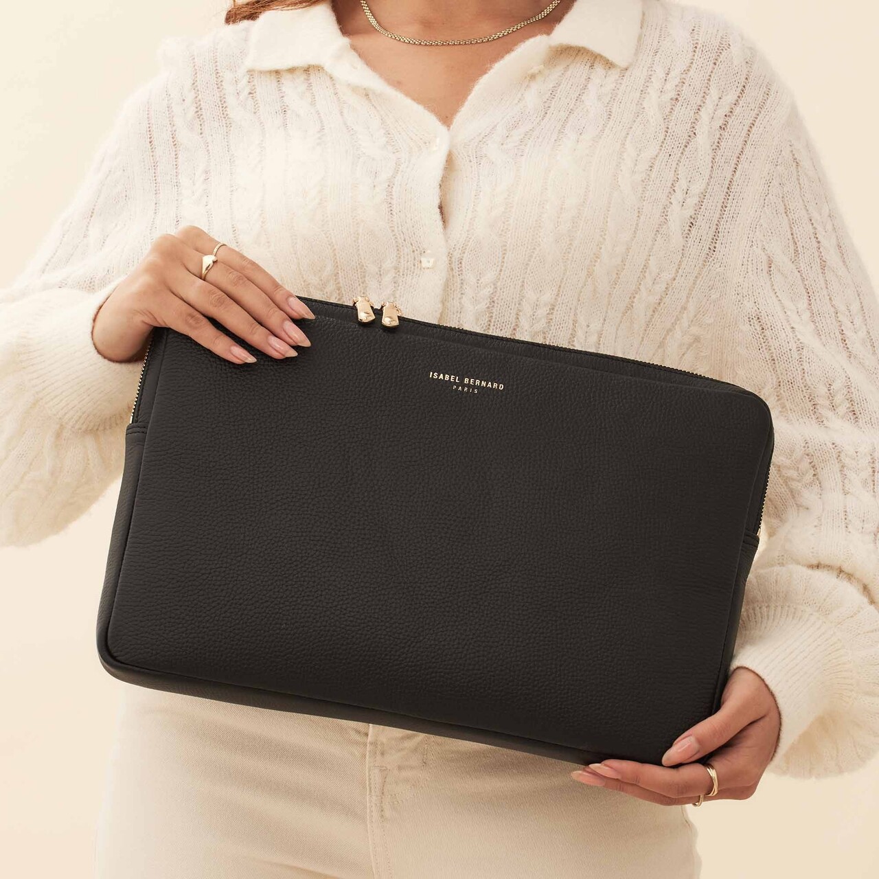 Isabel Bernard Honoré Caress black calfskin leather laptop sleeve