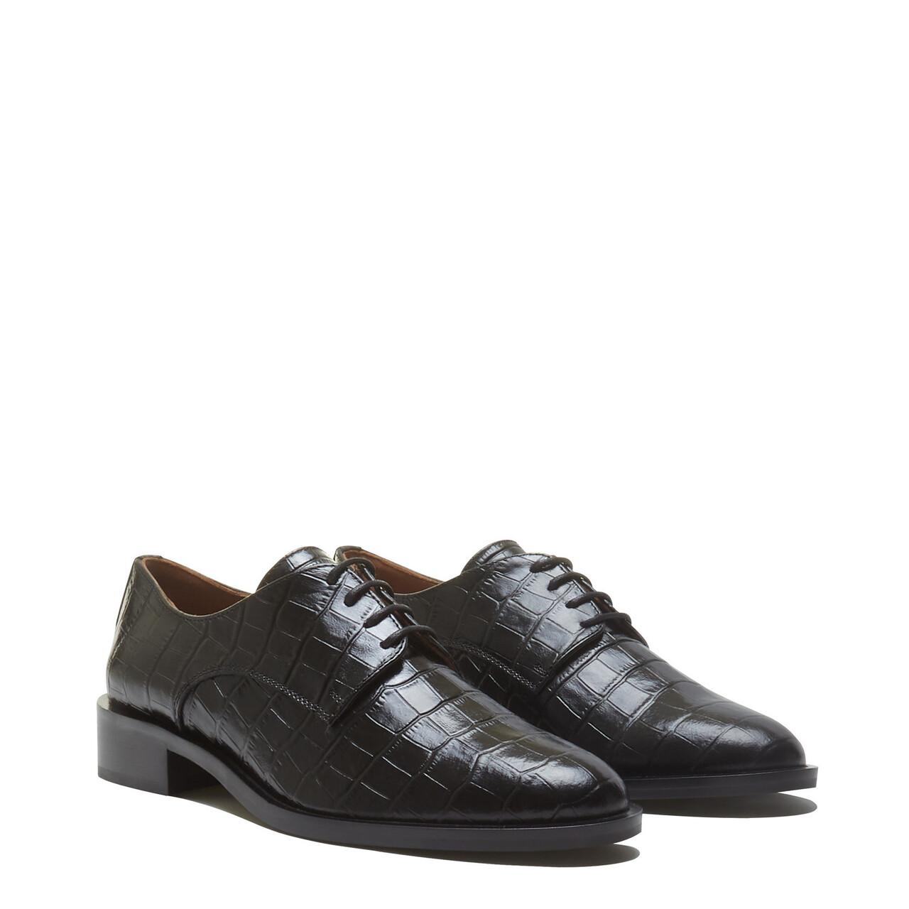 Isabel Bernard Vendôme Ellen croco black calfskin leather lace-up shoes