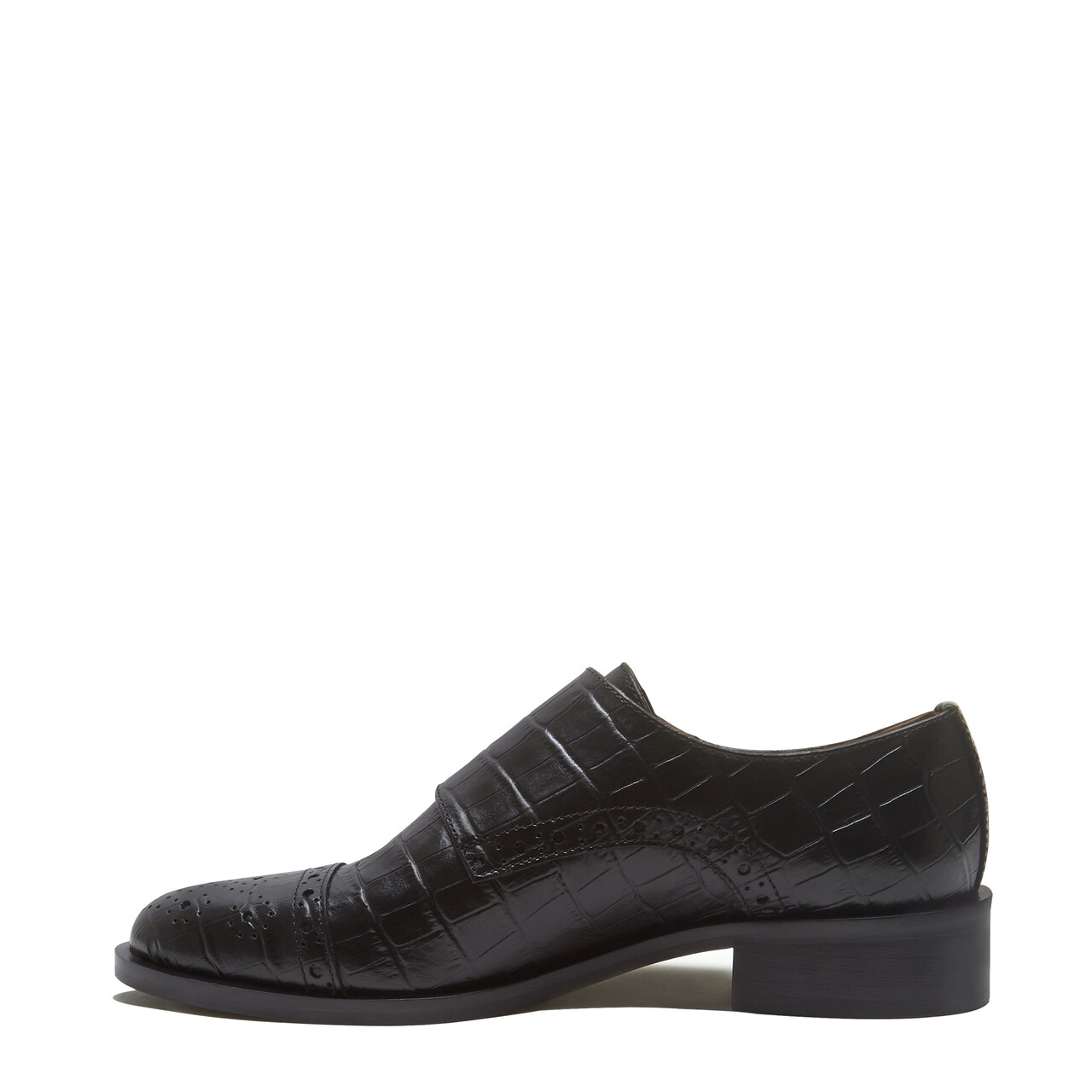Isabel Bernard Vendôme Sophie croco black calfskin leather double monk shoes