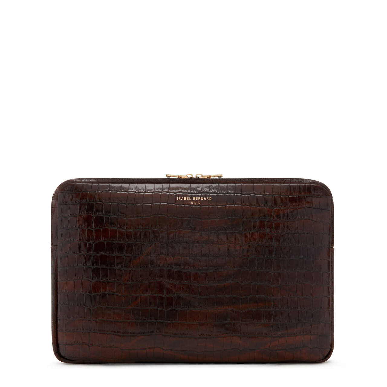 Isabel Bernard Honoré Caress croco brown calfskin leather laptop sleeve