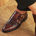 Isabel Bernard Vendôme Sophie croco brown calfskin leather double monk shoes