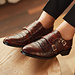 Isabel Bernard Vendôme Sophie croco brown calfskin leather double monk shoes