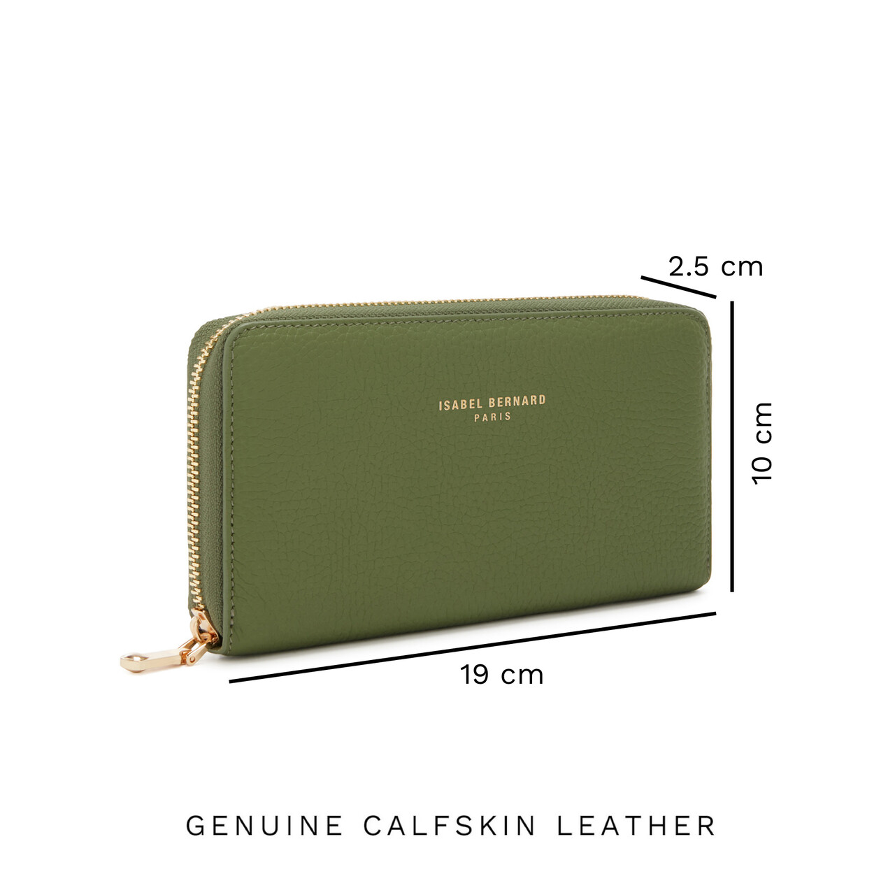 Isabel Bernard Honoré Léa green calfskin leather zipper wallet