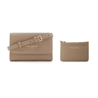 Isabel Bernard Cadeau d'Isabel taupe leren crossbody tas en pasjeshouder giftset