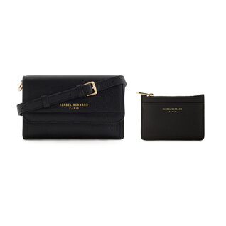 Isabel Bernard Cadeau d'Isabel black leather crossbody bag and card holder gift set